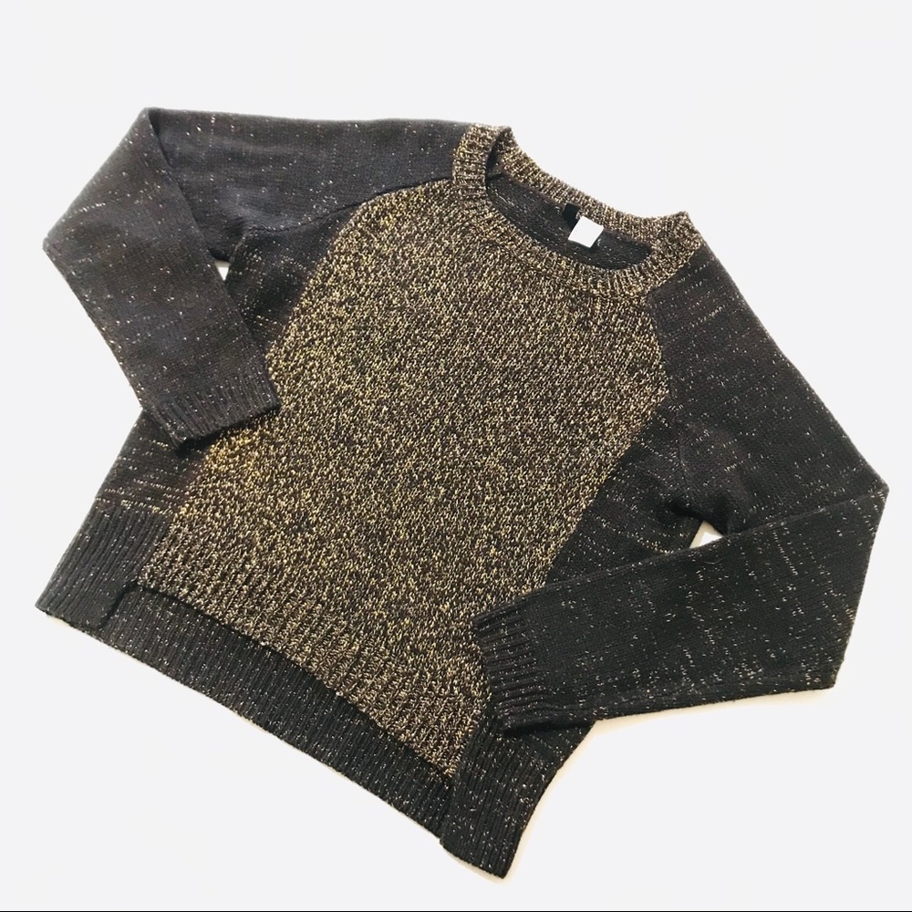H&M Black Gold Metallic Ribbed Hem Sweater Size XS